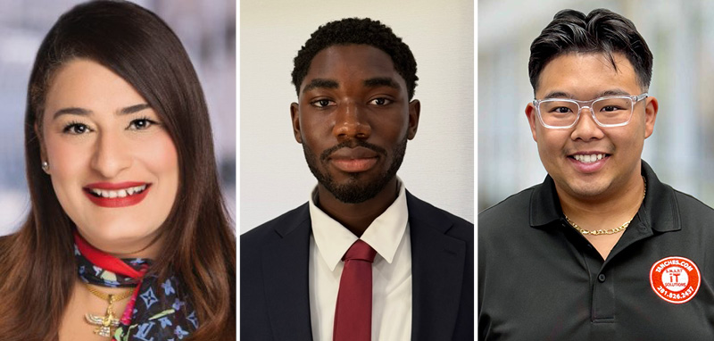 Tanaz Choudhury, president, TanChes Global Management, Inc.; Tobi Djamasi, HCC alumnus and former TanChes apprentice and Ethan Phan, current HCC student/TanChes apprentice