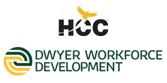 Houston Community College Coleman College for Health Sciences logo and Dwyer Workforce Development logo