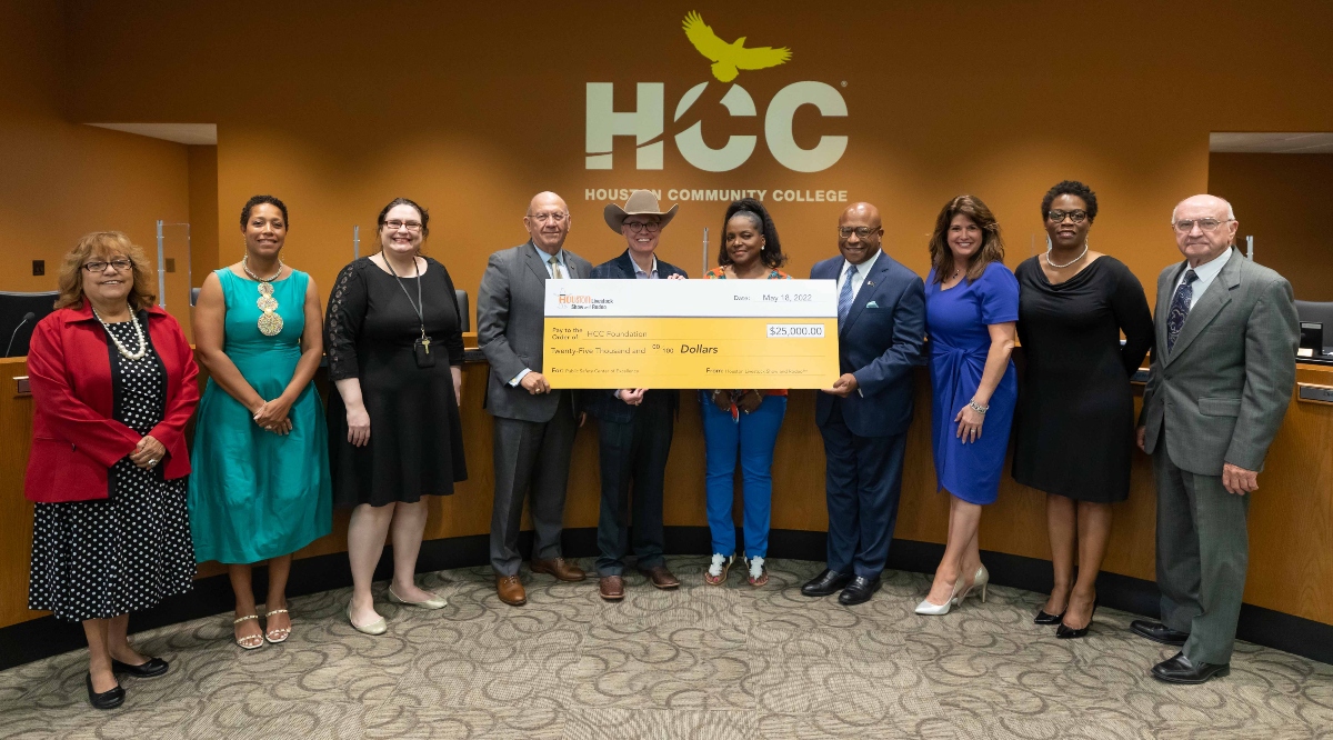 A check presentation at the HCC Board of Trustees meeting