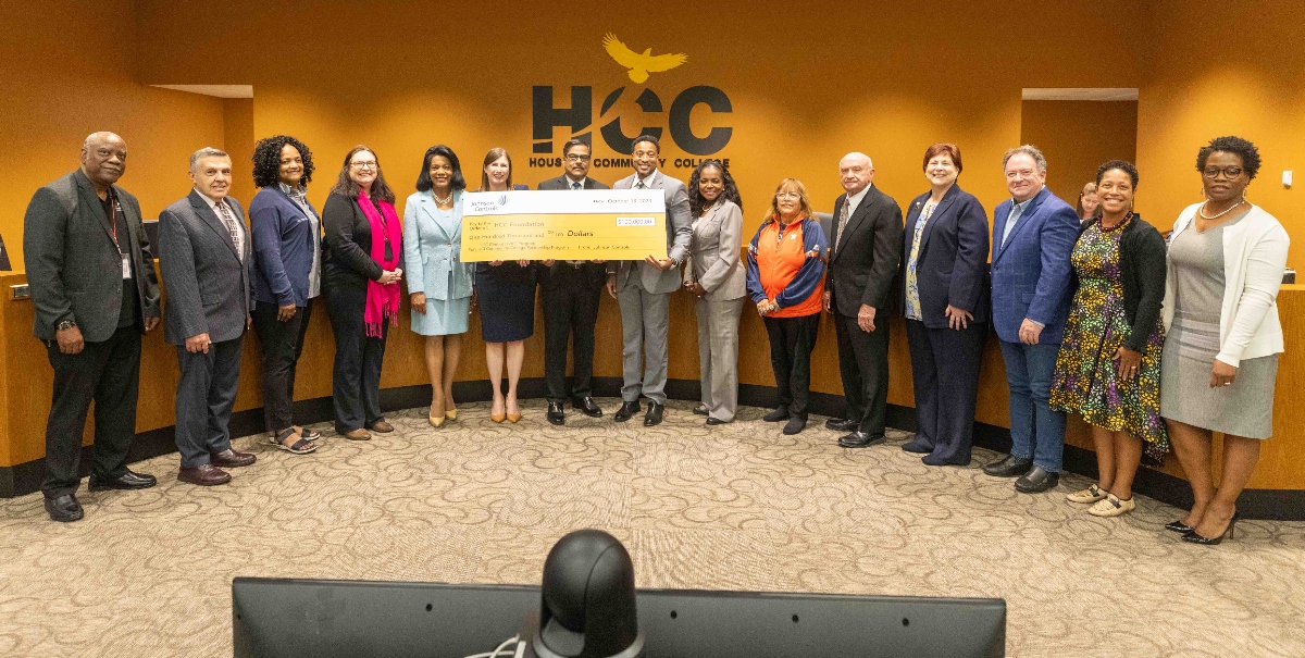 A check presentation to Johnson Controls at the HCC Board meeting.